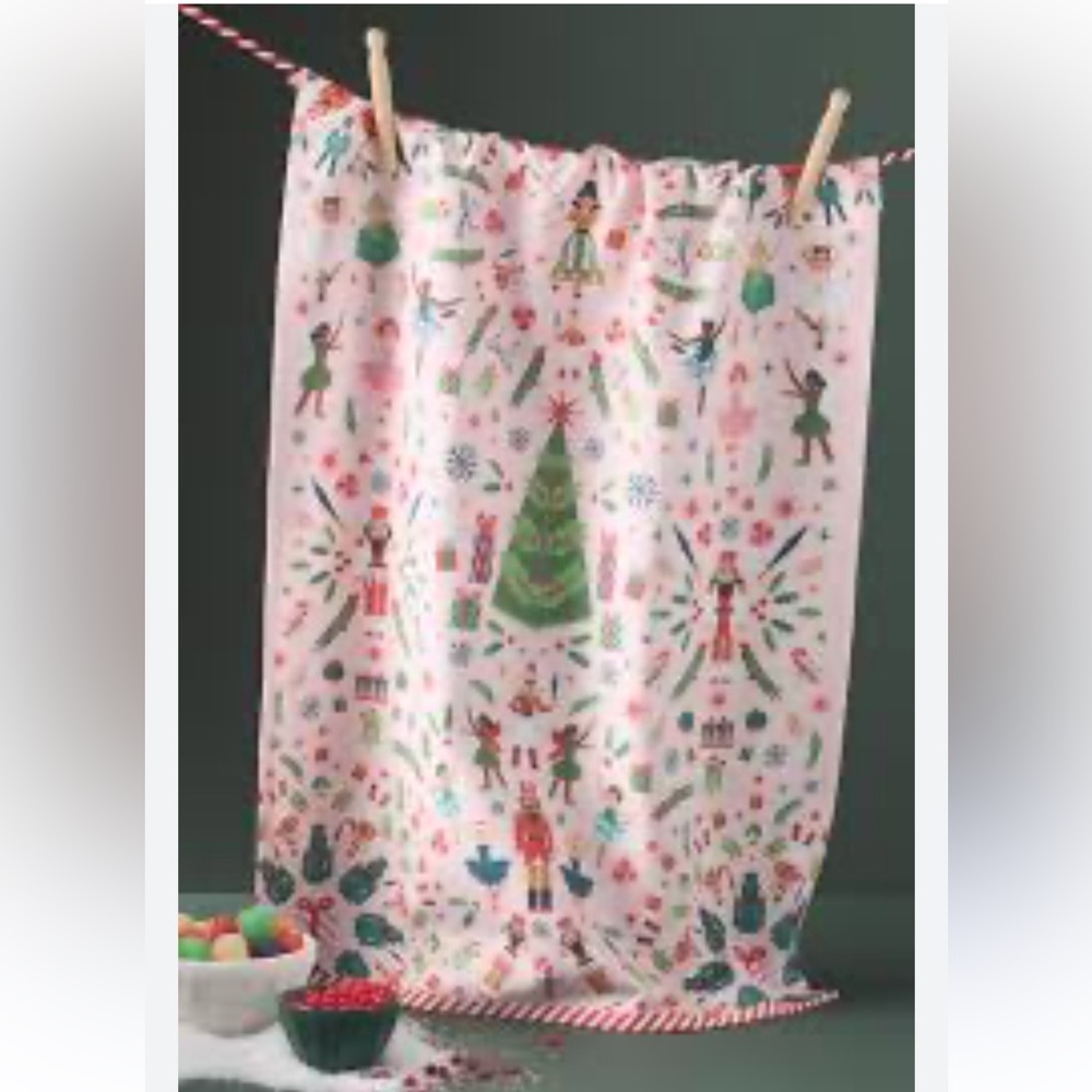 Anthropologie Pink Holiday Nutcracker Kitchen Towel